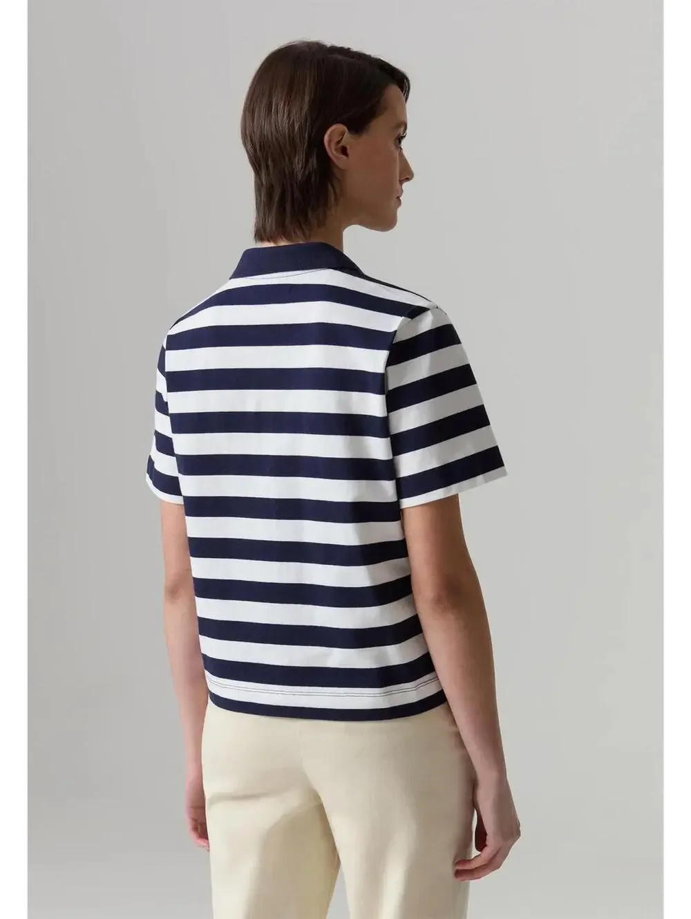 NWT Piombo White Blue Striped Polo Shirt Women's Size Large - Picture 2 of 10